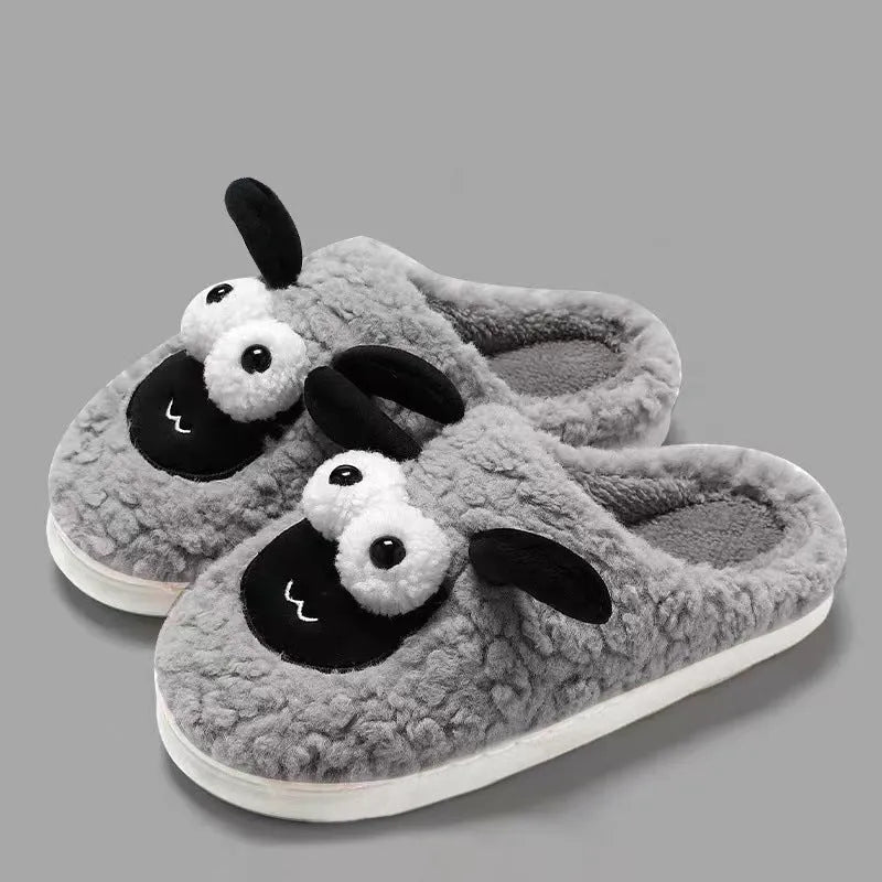 Brown suede slip-on slippers with a thermal cotton lining and a light PVC sole.