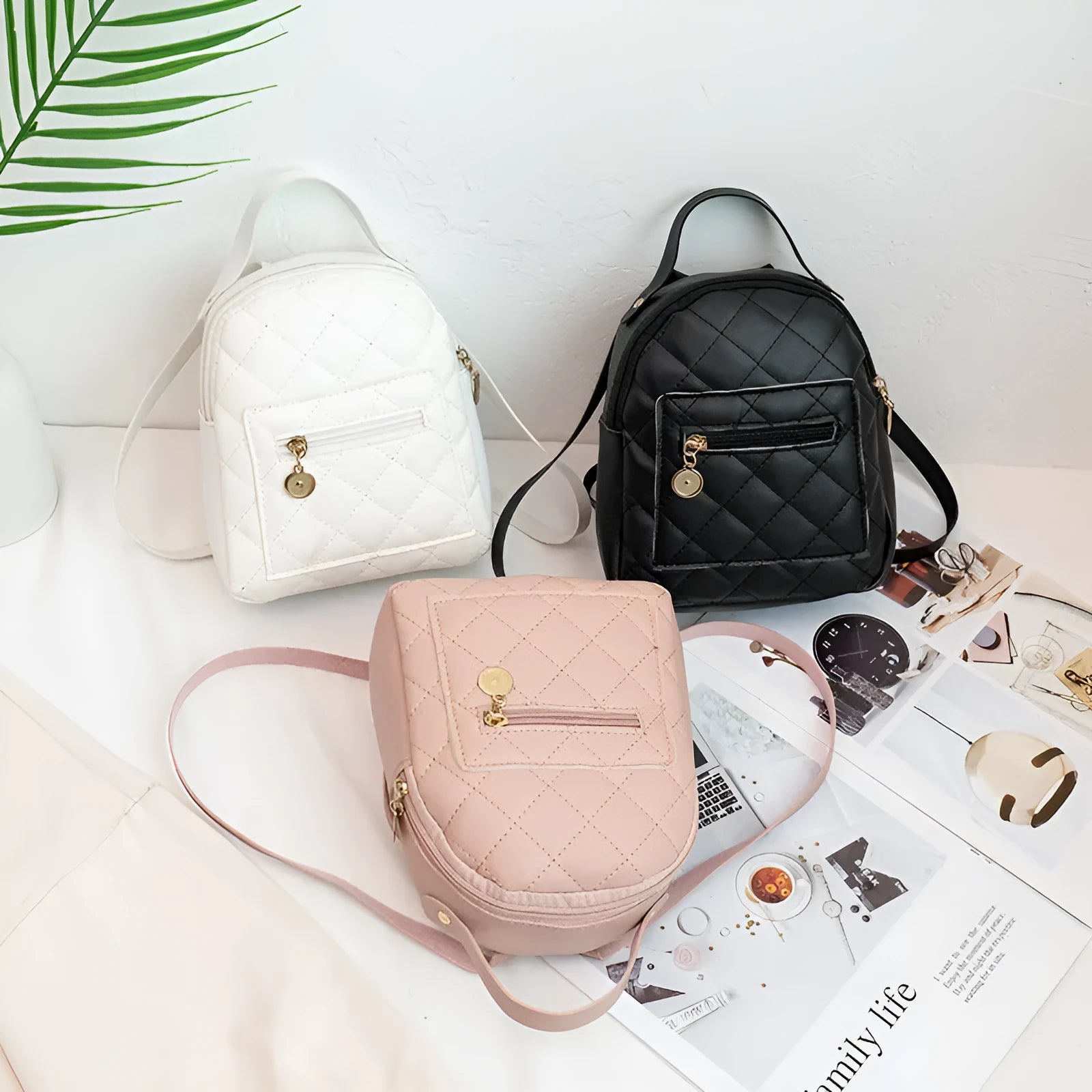 Girls' Korean style embroidered hardback backpack in vertical square shape with sandwich pocket