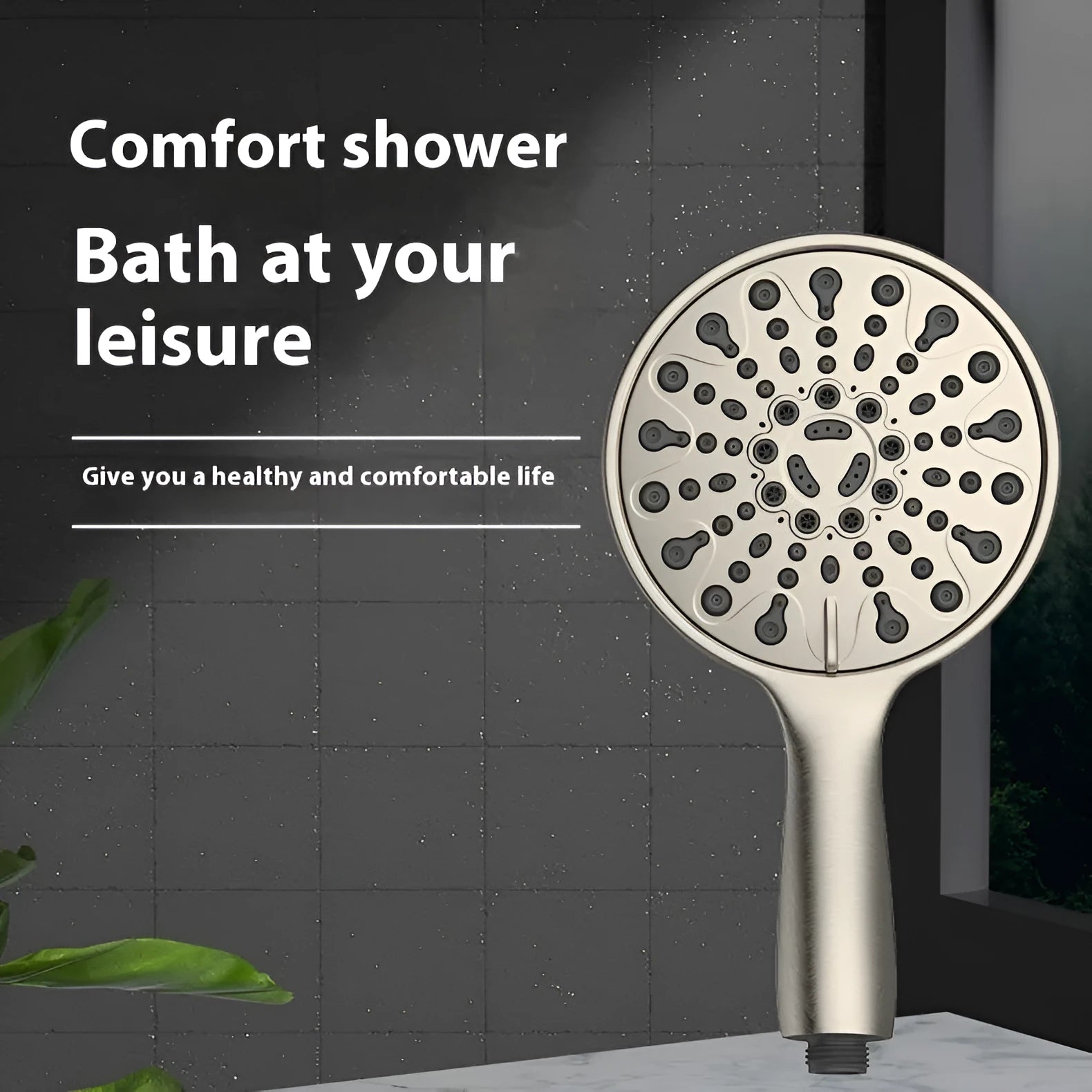 Portable 6-inch handheld shower with electroplated finish showing spray function selector