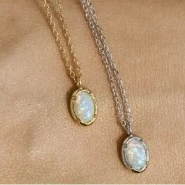 Geometric jelly opal pendant necklace in sterling silver with gold or white gold plating