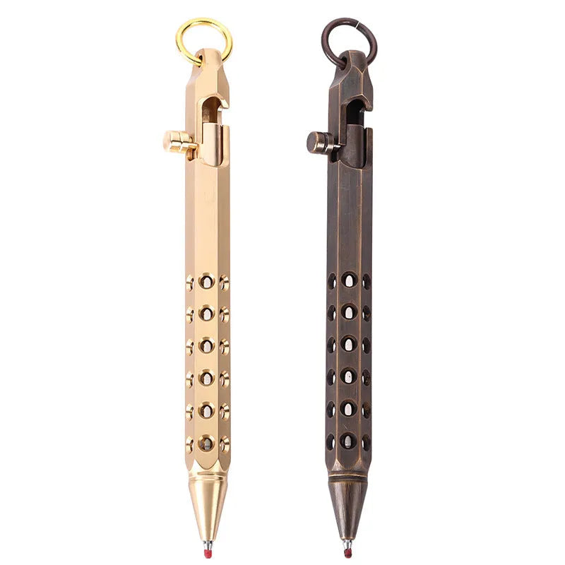 Brass hexagonal bolt pen in brass or black finish with 0.5mm rollerball tip