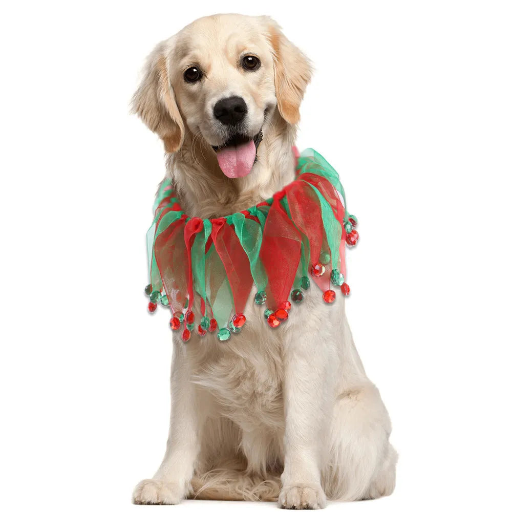 Tie-dye dog collar with Christmas and Halloween patterns in adjustable one-size cloth design