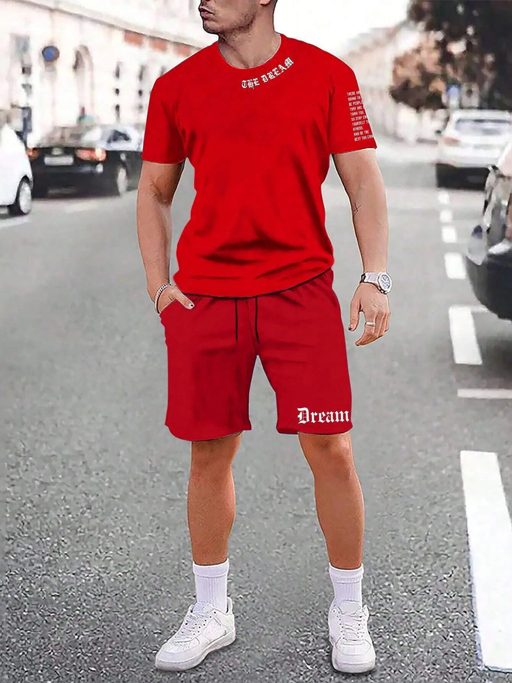 Men's printed sports shorts suit with short-sleeved top in multiple colour options