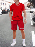 Men's printed sports shorts suit with short-sleeved top in multiple colour options
