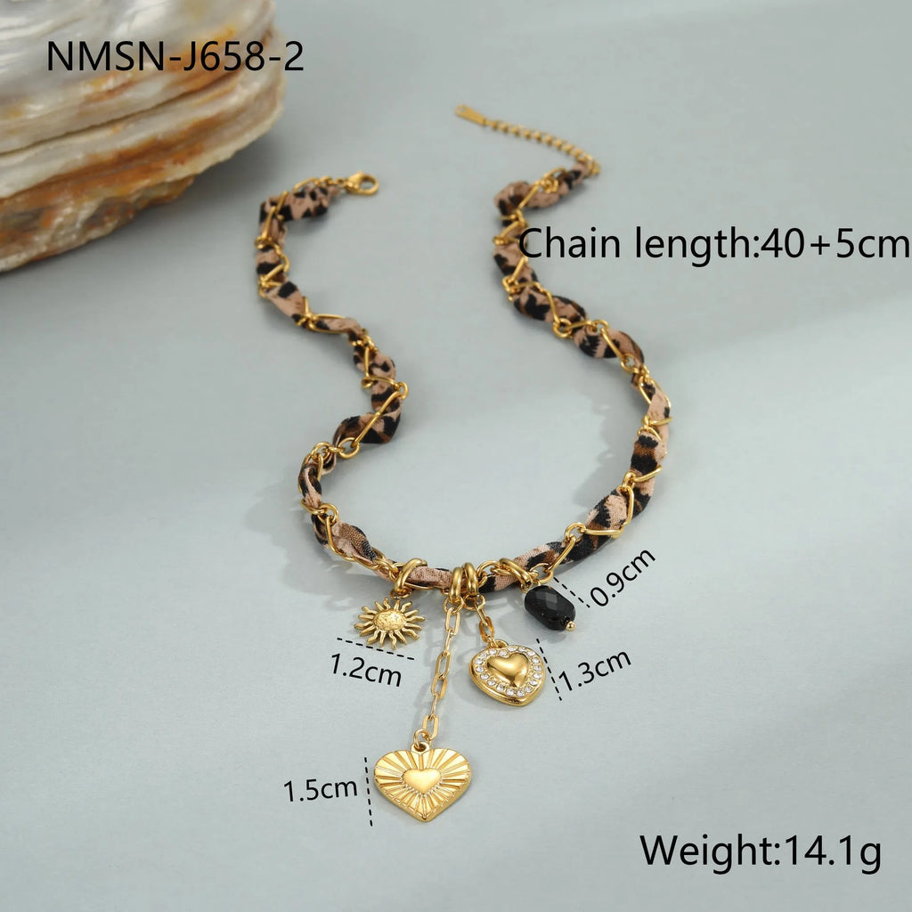 Geometric leopard love pendant necklace on stainless steel chain with 18K electroplating
