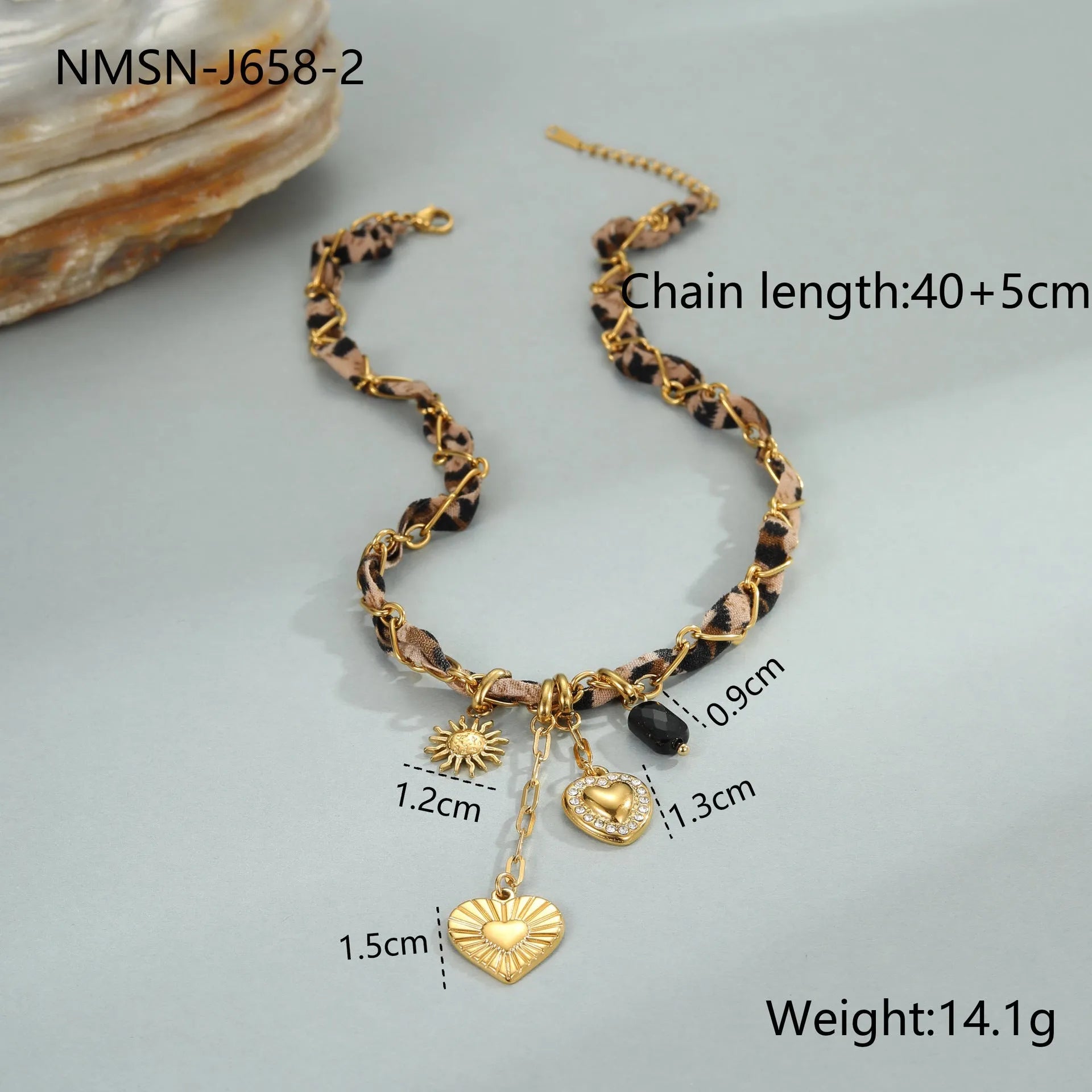 Geometric leopard love pendant necklace on stainless steel chain with 18K electroplating