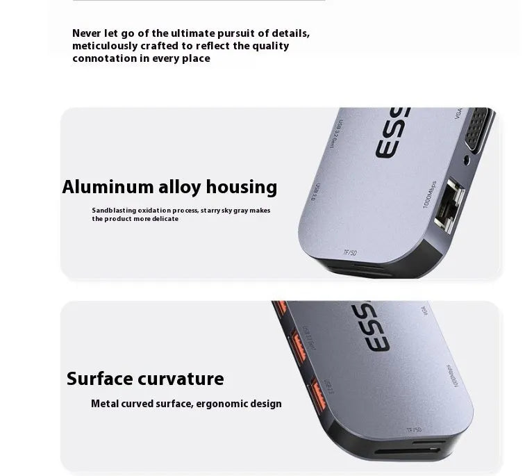 11-in-1 USB-C expansion dock hub with multiple ports and a 20cm black cable.