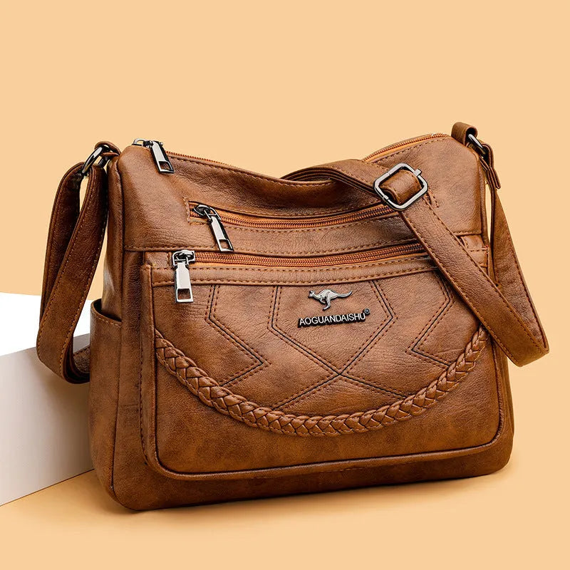 Soft PU leather women's crossbody shoulder bag in horizontal square shape with large capacity