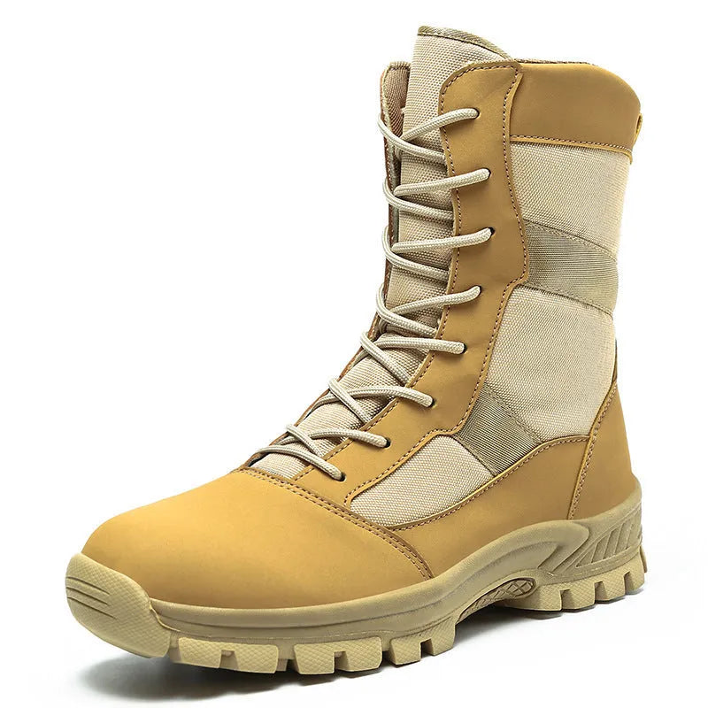 Men's black and camouflage high-top Martin boots with mesh upper and totem detailing, shown in sizes 39 to 46.