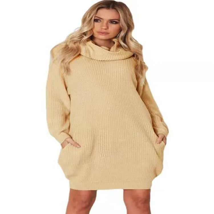Women's apricot loose-fit pullover sweater with a chest pocket on a hanger.