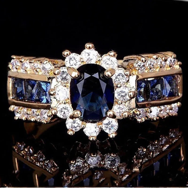 Unisex zinc alloy fashion ring with sunflower blue diamond, square blue zircon, or square purple zircon design options