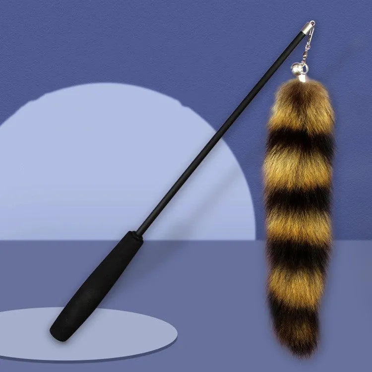 Black cat toy wand with elastic string teaser measuring 42 cm for interactive play