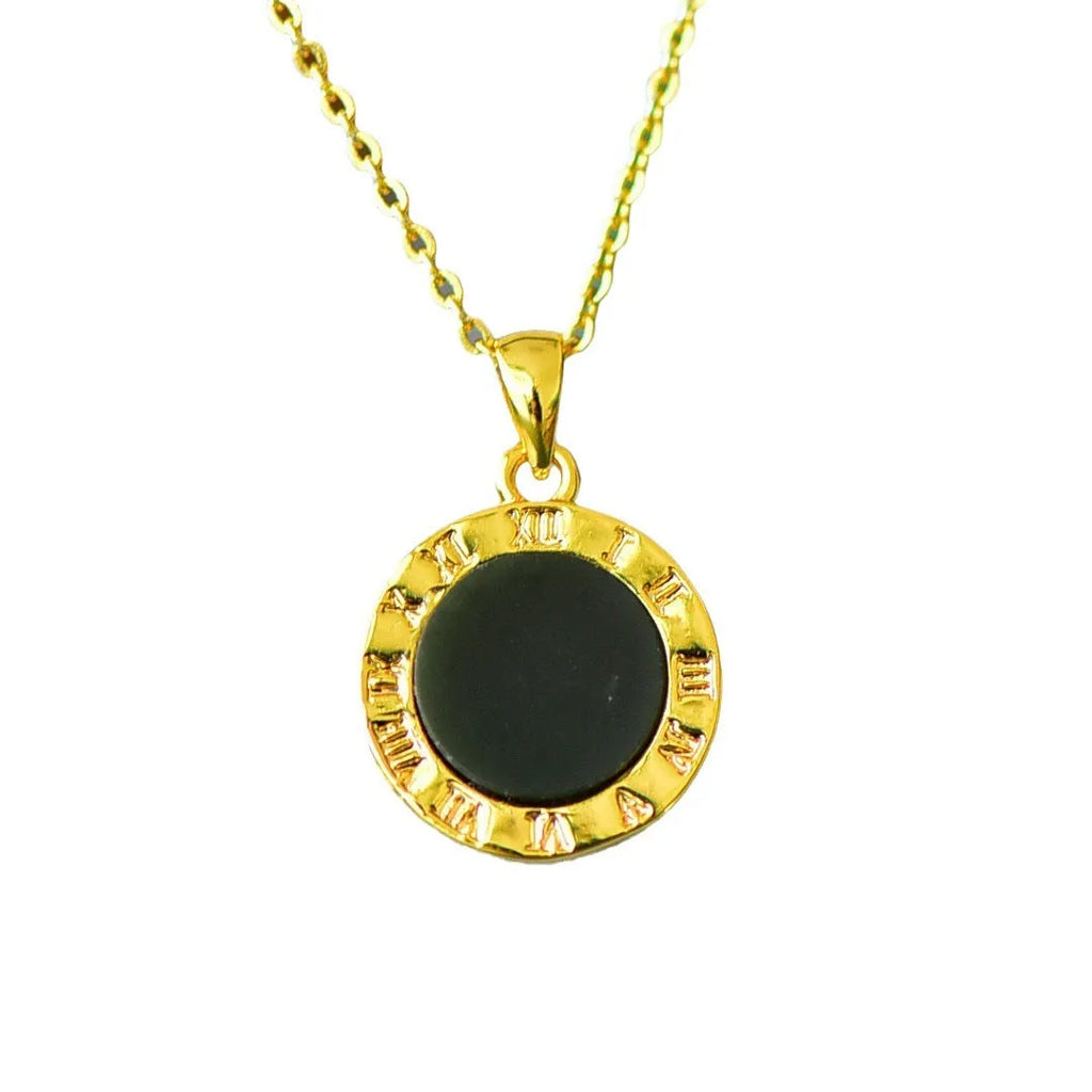 Copper inlaid natural gray Hetian jade flat pendant necklace with modern minimalist design