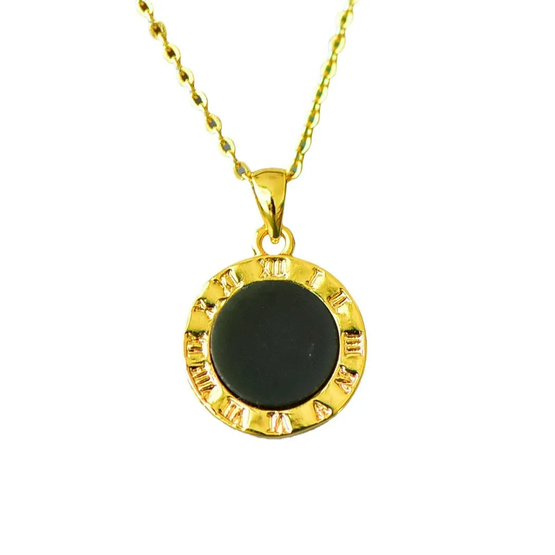 Copper inlaid natural gray Hetian jade flat pendant necklace with modern minimalist design