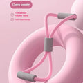 Yoga four piece fitness set showing leg beauty device, yoga ring, pedal tensioner, and figure eight tension rope.