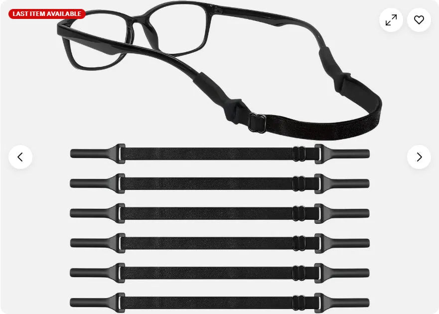 Black adjustable glasses cord with silicone tips attached to eyewear earpieces