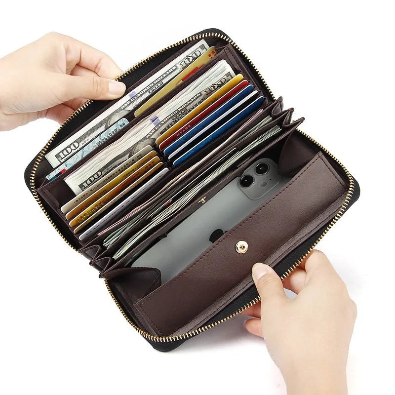 Genuine leather women's wallet in six solid colours with anti-theft card protection feature