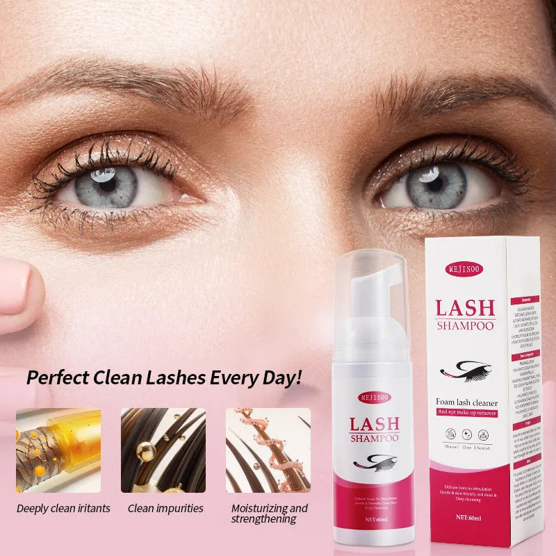 60ml lash shampoo mousse eyelash cleaning solution bottle with applicator brush
