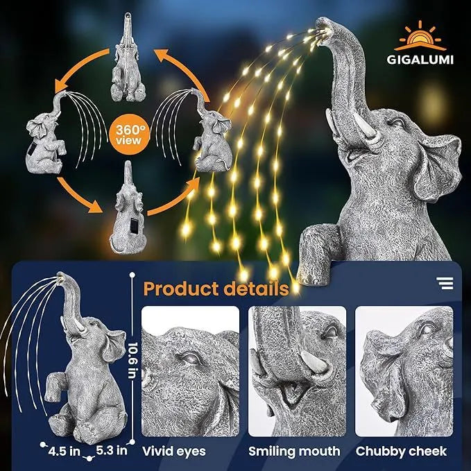Resin elephant garden sculpture with integrated light strip for outdoor decoration