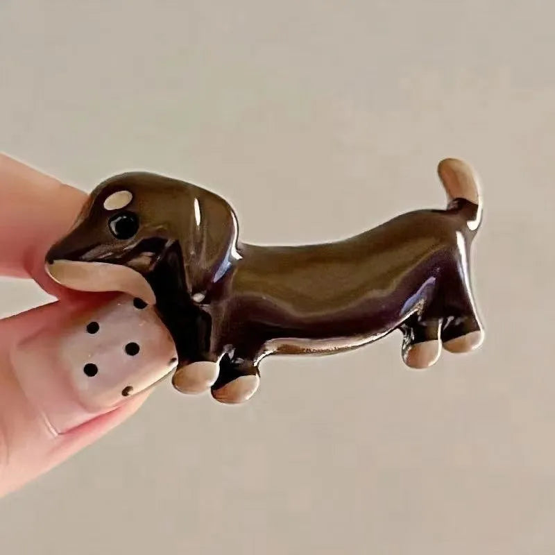 Dachshund dog design hair barrettes with electroplated finish in loose delicate styling