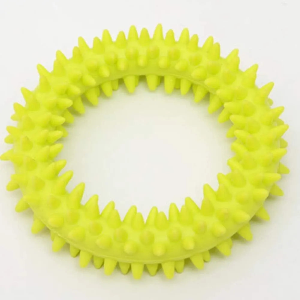 Blue TPR spiky circle ring dog chew toy for dental cleaning and bite training