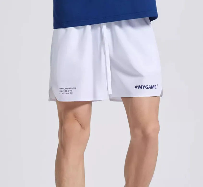 Men's training fitness shorts in midnight blue with moisture-absorbing fabric and four-point stretch construction