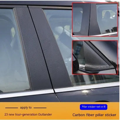 23 Outlander car A pillar and B pillar with applied protective film in carbon fibre pattern
