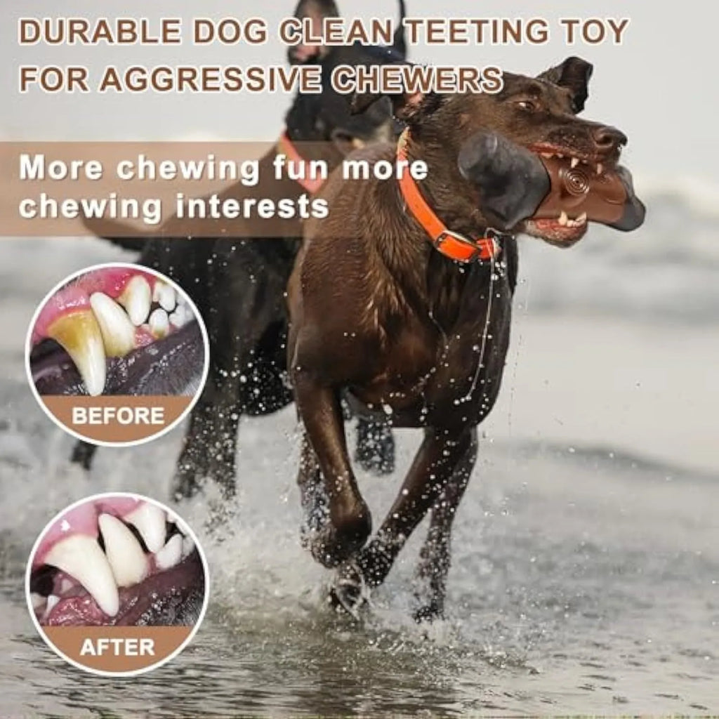 Large branch-shaped nylon dog chew toy with bacon flavour and built-in squeaker for aggressive chewers