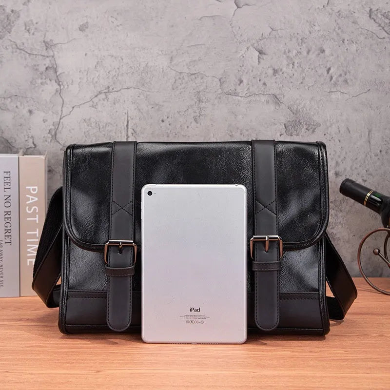 Black Korean-style men's backpack with anti-theft feature and visible stitching detail
