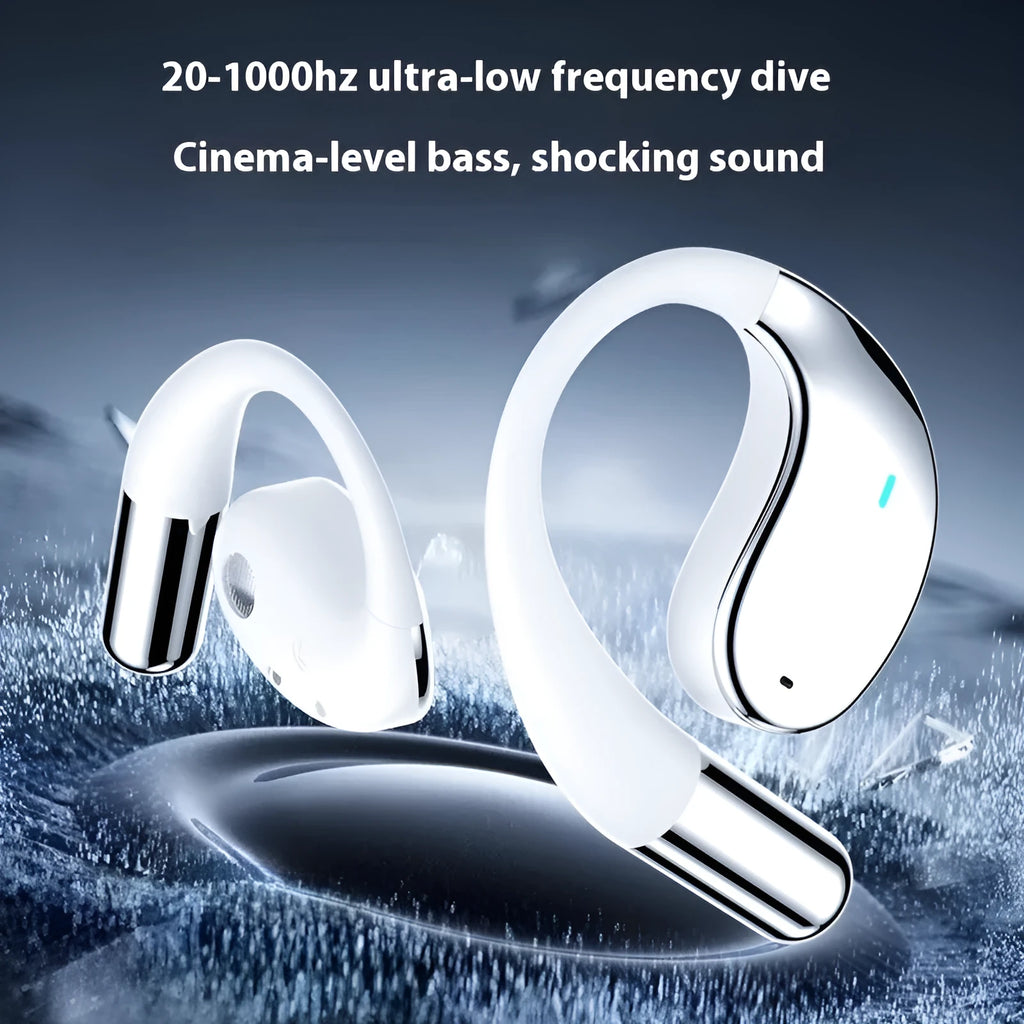 Black sports Bluetooth earphones with hanging ear design and digital display screen