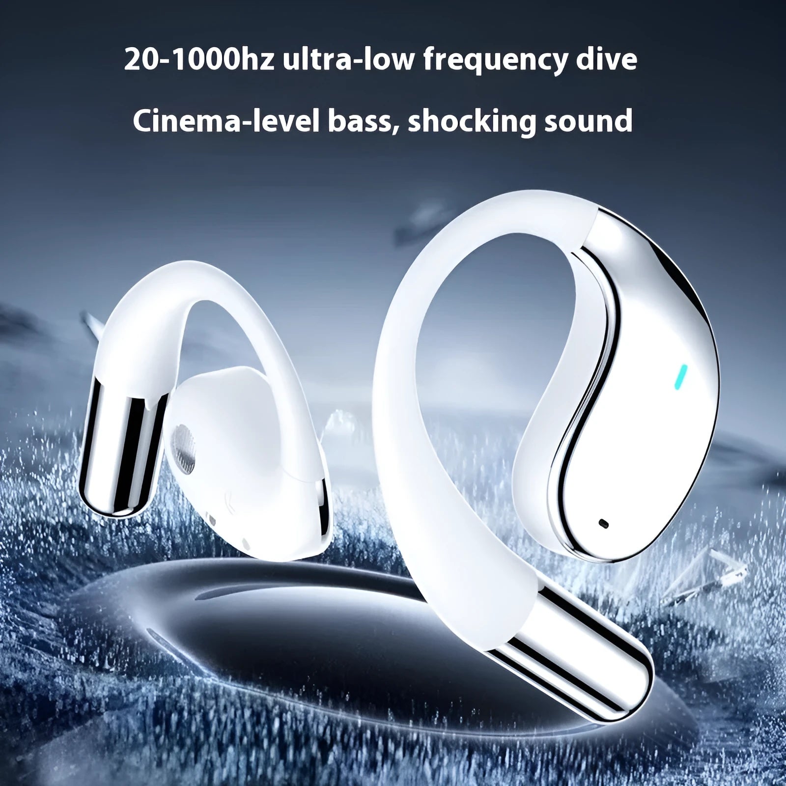 Black sports Bluetooth earphones with hanging ear design and digital display screen