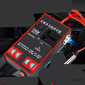 Black automotive power converter converting 12V/24V vehicle power to 220V AC with USB charging