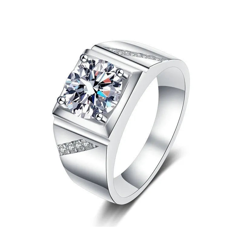 Large square diamond design on an adjustable copper men's ring with a gold or platinum finish.