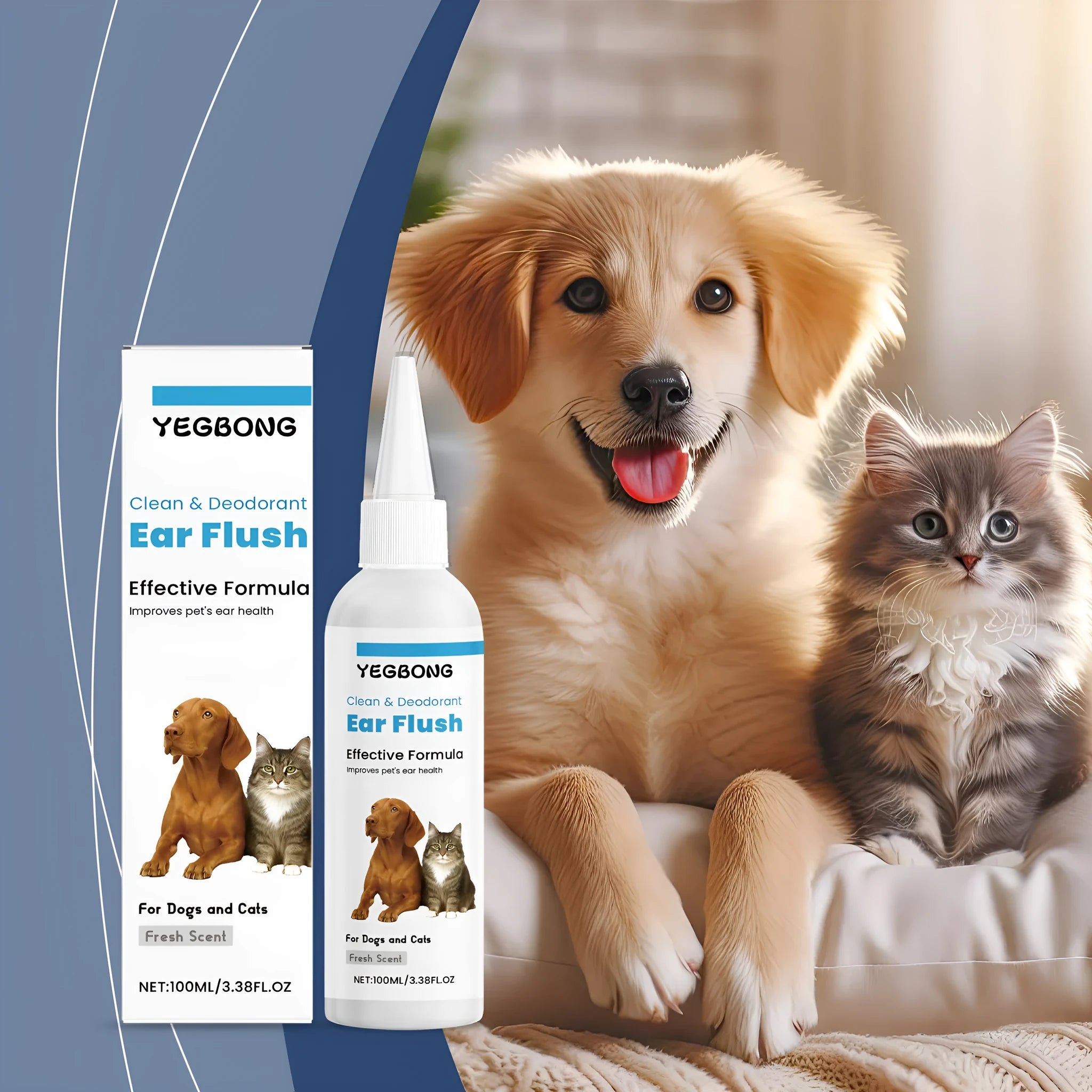 100ml bottle of gentle ear cleaner solution for cleaning cat and dog ears