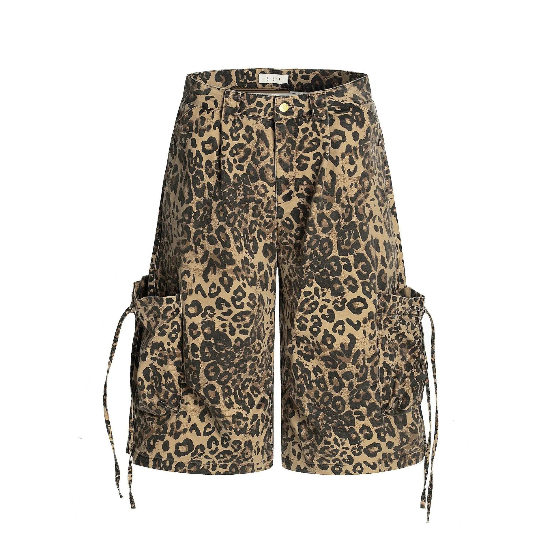 Leopard print high-waisted loose-fit cropped cotton trousers on a hanger