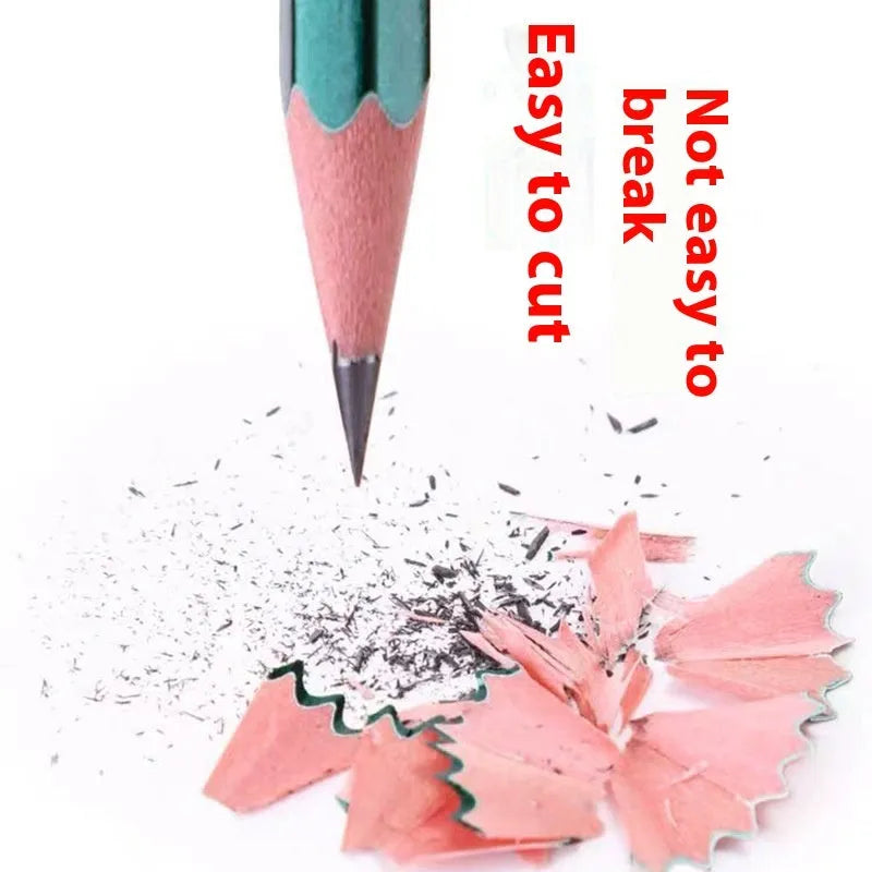 Green hexagonal wooden pencils showing HB and 2B markings with standard pencil length