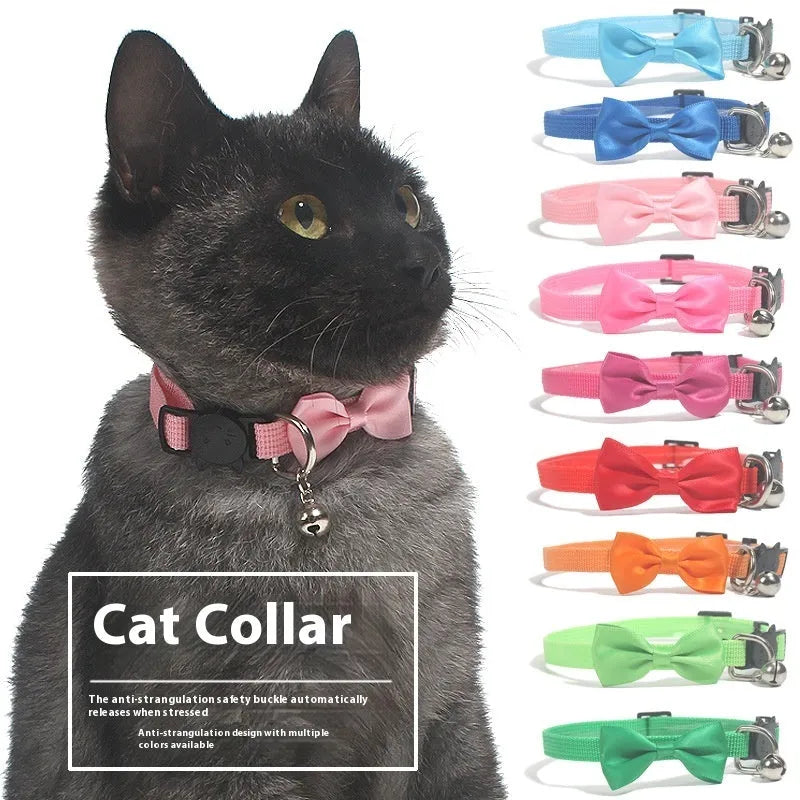 Striped adjustable cat bow collar with bell in multiple colour options