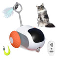 Blue and orange smart cat toy car with remote control and feather teaser attachment