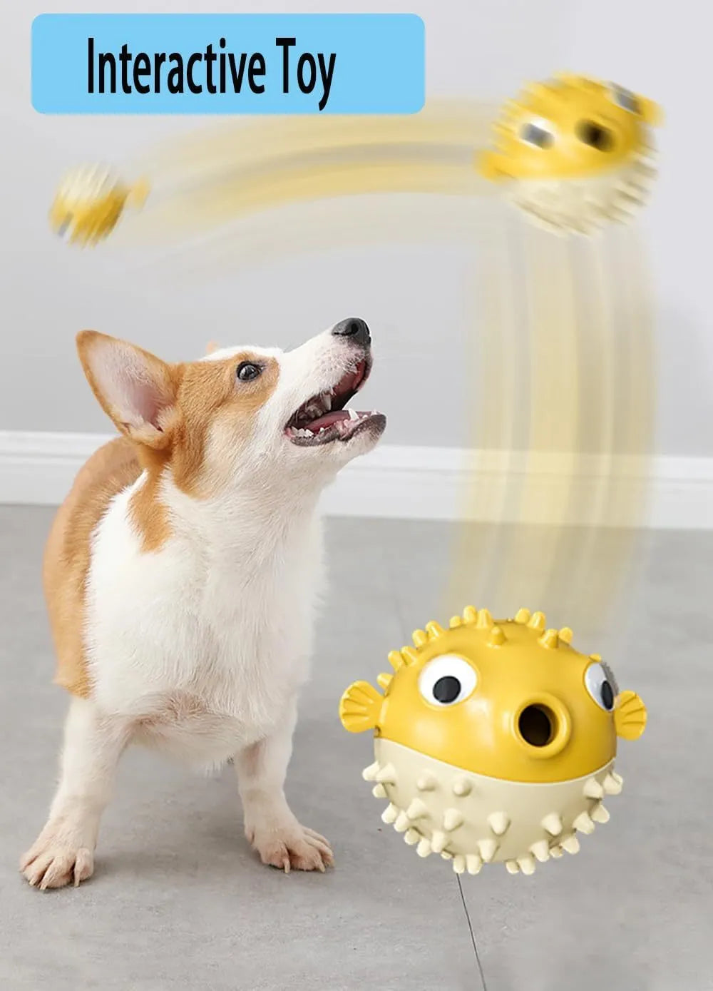 Fish-shaped TPR dog toy with treat dispensing function and bell sound for medium and large dogs