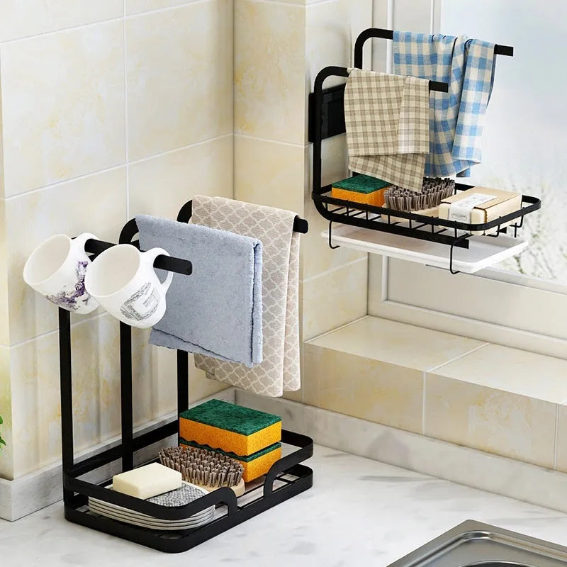 Foldable plastic kitchen rack for rag draining with wall mount and desktop placement options