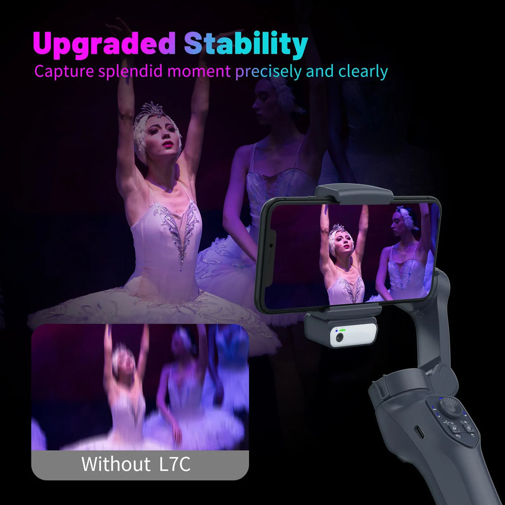 Foldable handheld video stabilizer in L7Cpro gun colour with USB charging port