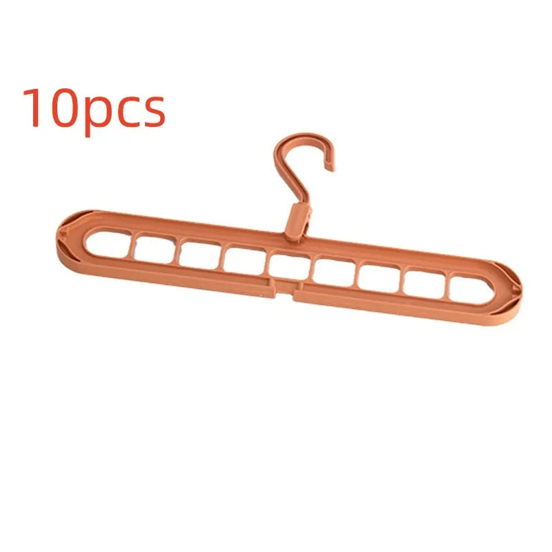 Plastic nine-hole folding hanger for trousers and accessories in multiple colour options