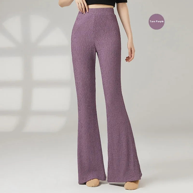 Solid-colour polyester dance practice trousers for women, shown in beige apricot, for ballet and contemporary training.