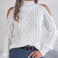 Women's twisted pattern strapless sweater with half-high collar and lantern sleeves in acrylic fabric