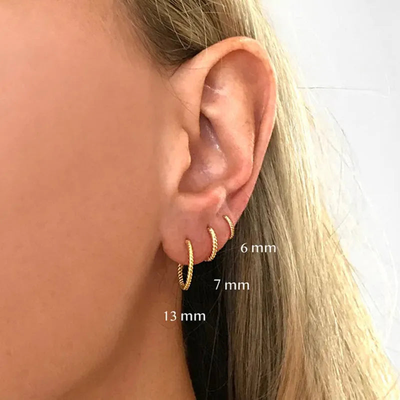 S925 sterling silver twisted string round stud earrings in gold and platinum colour finishes