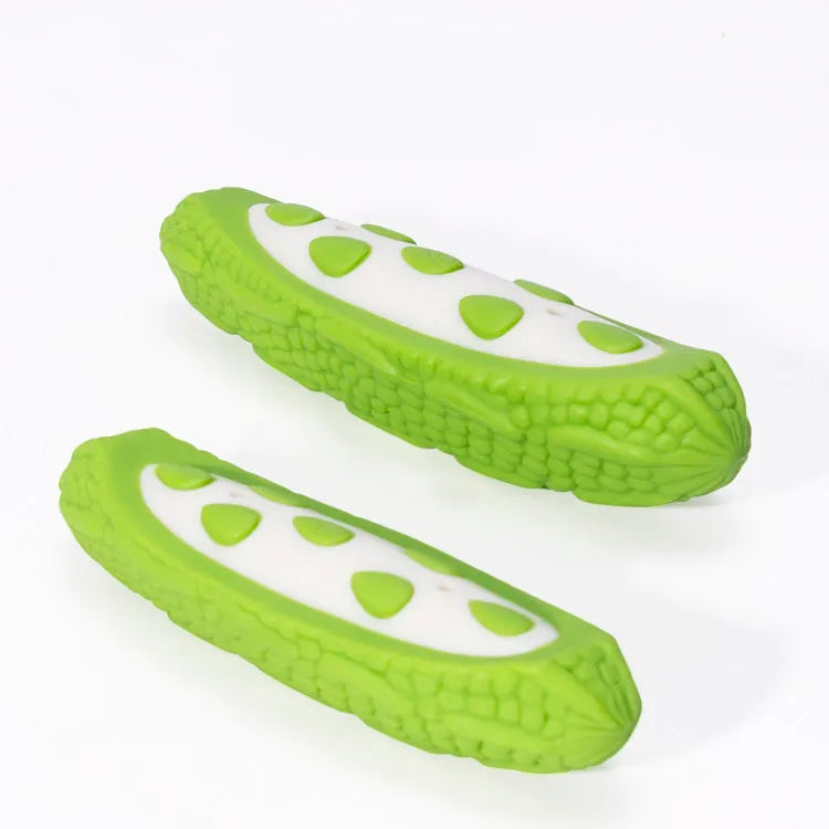 Green and purple biting-resistant meat-scented dog toy shown in large and small sizes for strong chewers