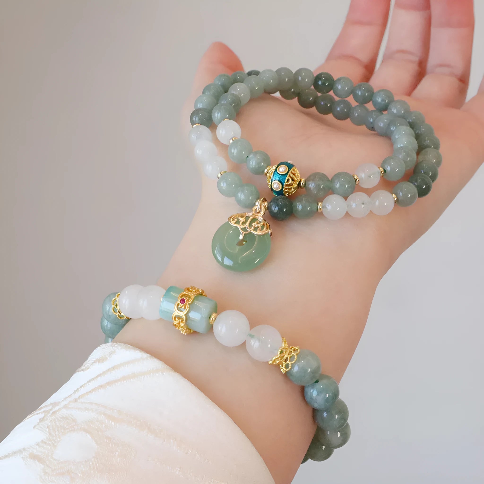 Women's safety buckle bracelet with Burmese jade and geometric crystal design in new Chinese style