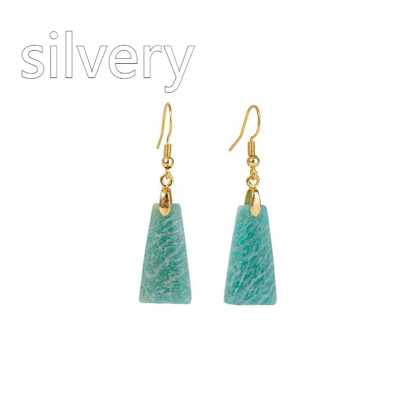 Amazonite rough stone trapezoid geometric earrings with gold or silver plating