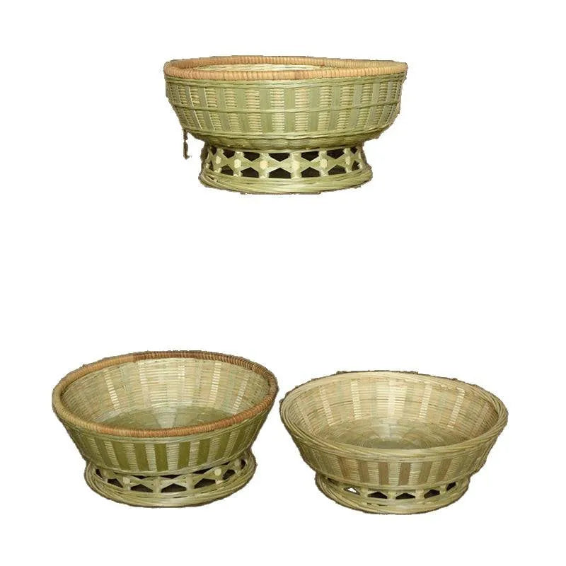Handmade woven bamboo storage basket in three different sizes for household organisation
