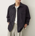 Men's light sand rice coloured casual shirt with long sleeves and a simple lapel design.